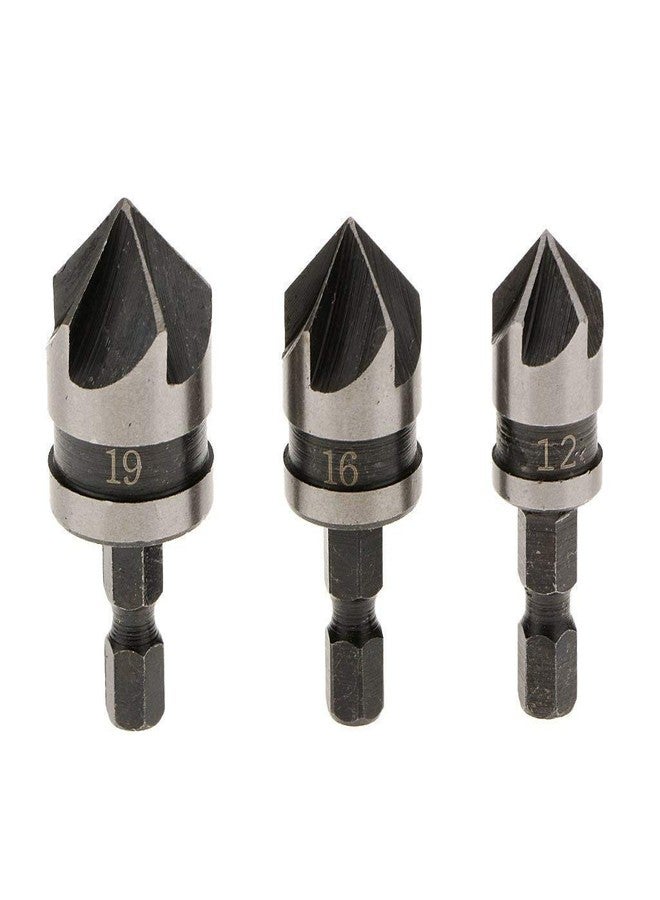 Homdum Metal 1/4-inch Hex shaft 12, 16, 19 mm Countersink Power Drill Bit Bore Set for Wood special chamfer tool helps in seamless screw installation set of 3pcs - Image 1